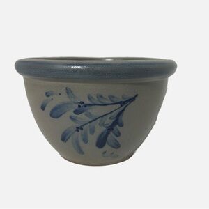 Vintage Rowe Pottery Works Salt Glazed Crock Jar 2002 Blue Gray Holds 4 Cups
